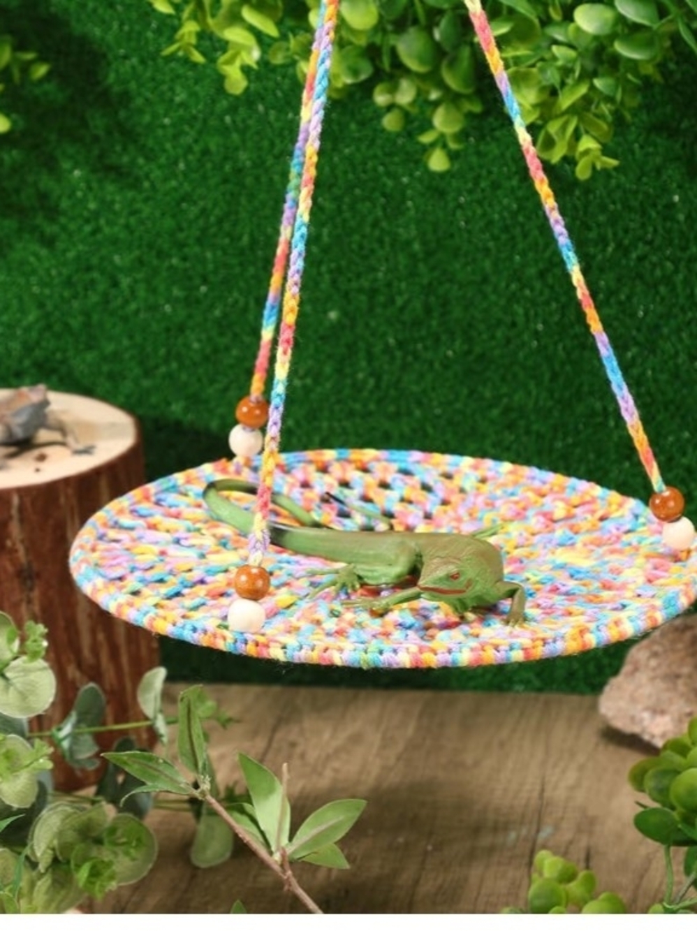 Set Of 2 Colorful Hanging Pet Hammocks - Multicolor Rope Perch - Picture 3 of 9
